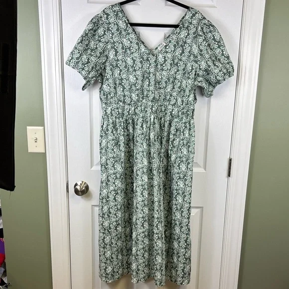 NWT J. Crew smocked waist poplin midi dress pale spinach eucalyptus sz 18 - Picture 2 of 10